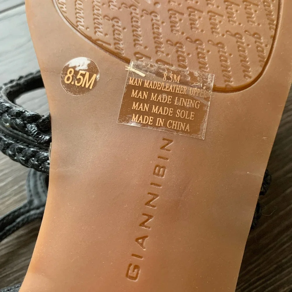 Gianni Bini black leather strappy thong braided sandals side buckle size 8 1/2 - Picture 5 of 5